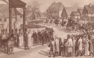 Heimkehr der kniglichen Familie, Empfang in Weiensee bei Berlin am 23. Dezember 1809. Stich von D. Berger nach einer Zeichnung von H. Dhling 1810.