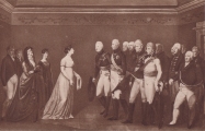 Begenung Knig Friedrich Wilhelms III. und der Knigin Luise mit dem Zaren Alexander I. von Russland in Memel am 10. Juni 1802. Stich von Bolt nach einem Gemlde von Dhling. 1805