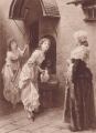 Luise und Friederike bei Frau Aja Goethe, im Hof des Goethehauses zu Frankfurt