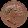 Franzsische Medaille zum Treffen in Tilsit 1807. Napoleon. Alexander I. und Friedrich Wilhelm III. Zwei Lorbeerbekrnzte Sieger, ein Verlierer