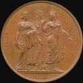 Franzsische Medaille Allegorien der Stdte Berlin, Warschau, Knigsberg mit den Schlsseln der Stadt, die Napoleon erhalten wird
